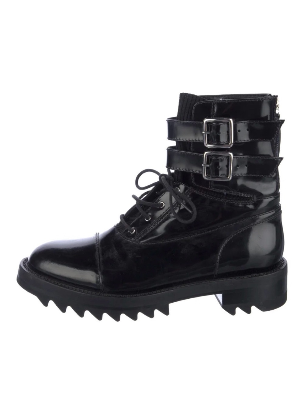 New- Tamara Mellon Black Patent Leather Combat Boots - Size 38